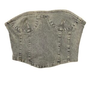 NWT Denim Corset Top Strapless Blue Acid Wash Bustier Crop Size US 4 Y2K Fashion